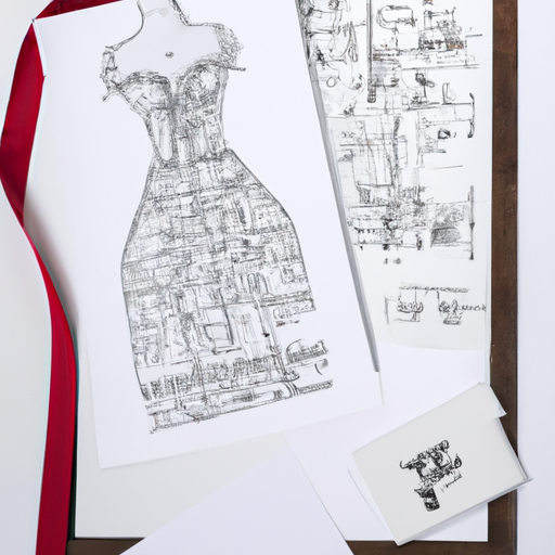 פנקס סקיצות עם עיצובים ראשוניים של שמלת כלה, המדגיש את חשיבות ההמשגה
